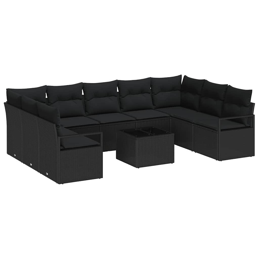 Garden Sofa Set 10 pcs Black Poly Rattan, Powder-Coated Steel