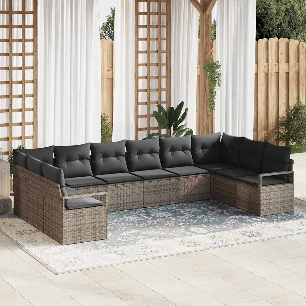Garden Sofa Set 10 pcs Grey Poly Rattan, Powder-Coated Steel