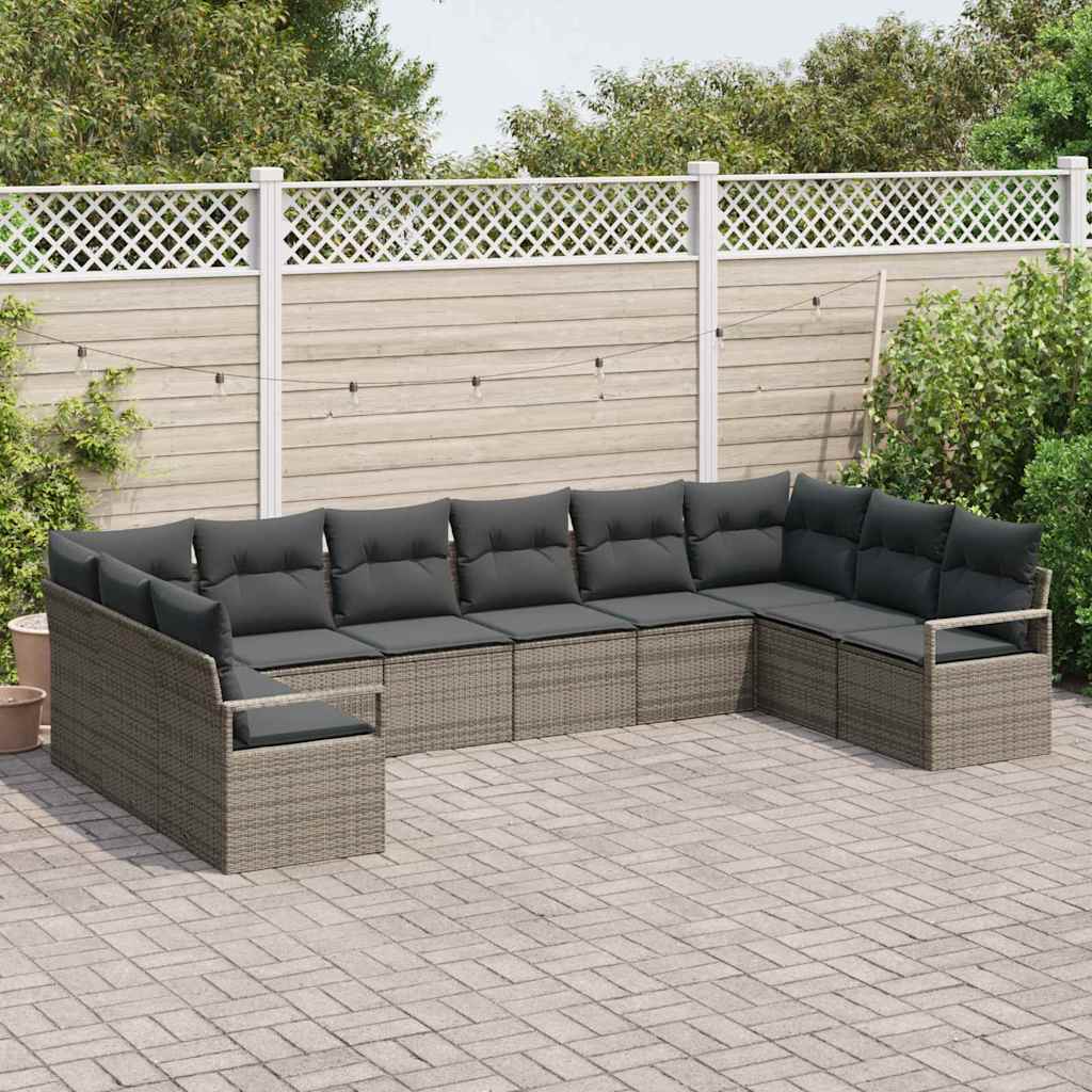 Garden Sofa Set 10 pcs Grey Poly Rattan, Powder-Coated Steel