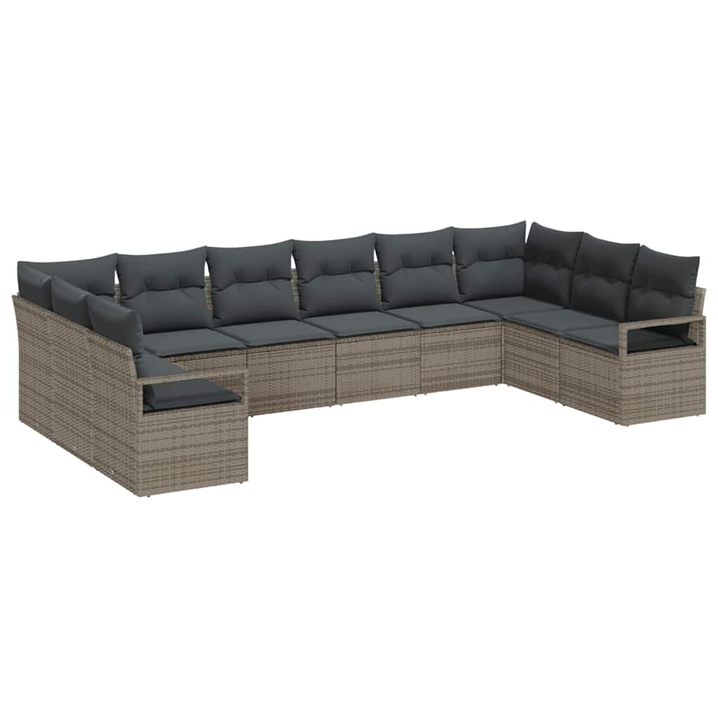Garden Sofa Set 10 pcs Grey Poly Rattan, Powder-Coated Steel