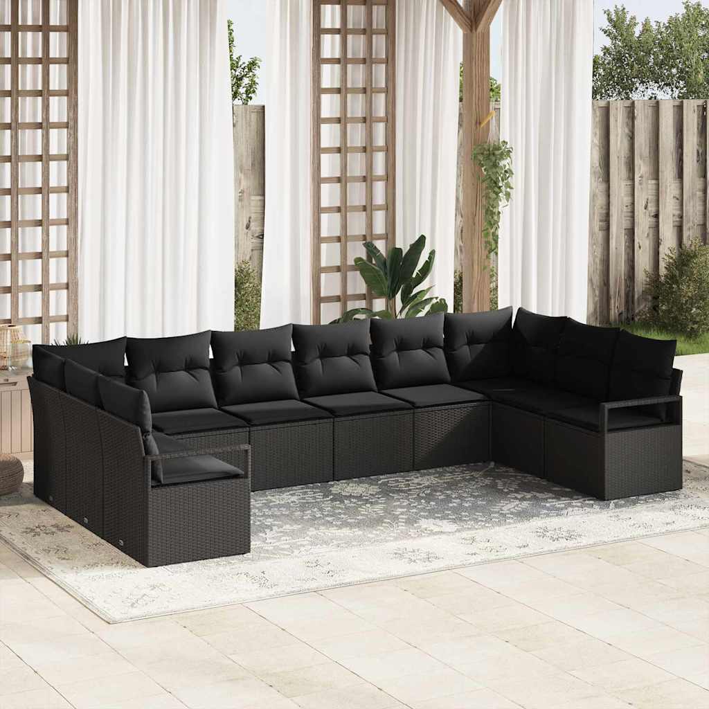 Garden Sofa Set 10 pcs Black Poly Rattan, Powder-Coated Steel