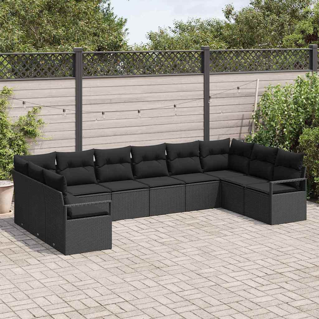 Garden Sofa Set 10 pcs Black Poly Rattan, Powder-Coated Steel