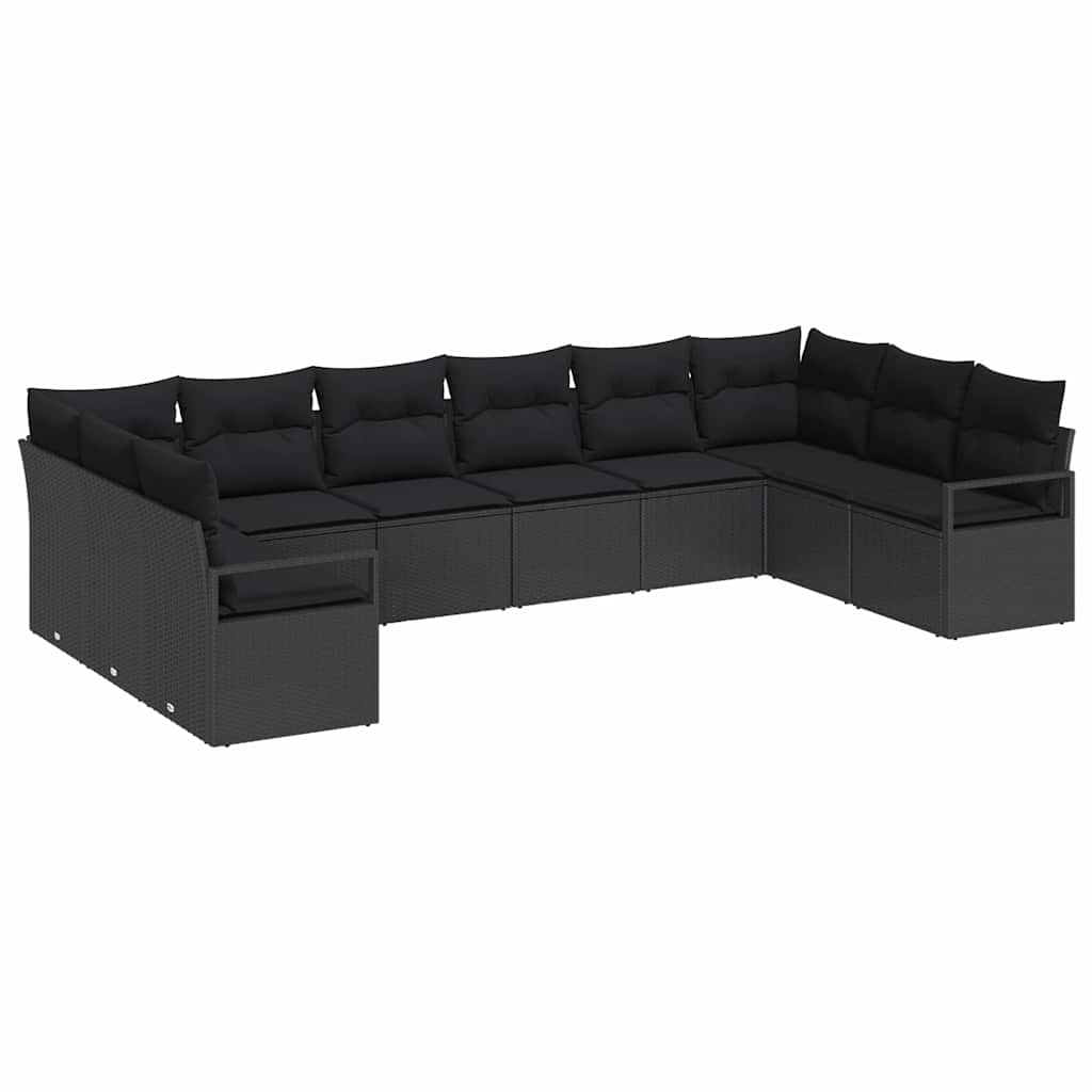 Garden Sofa Set 10 pcs Black Poly Rattan, Powder-Coated Steel