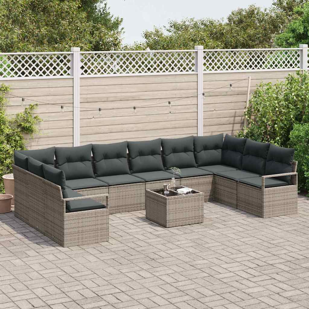 Garden Sofa Set with Cushion with Storage 11 pcs Light Grey
