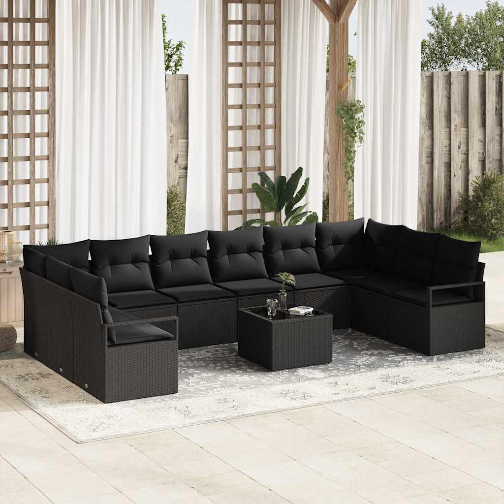 Garden Sofa Set 11 pcs Black Poly Rattan, Powder-Coated Steel