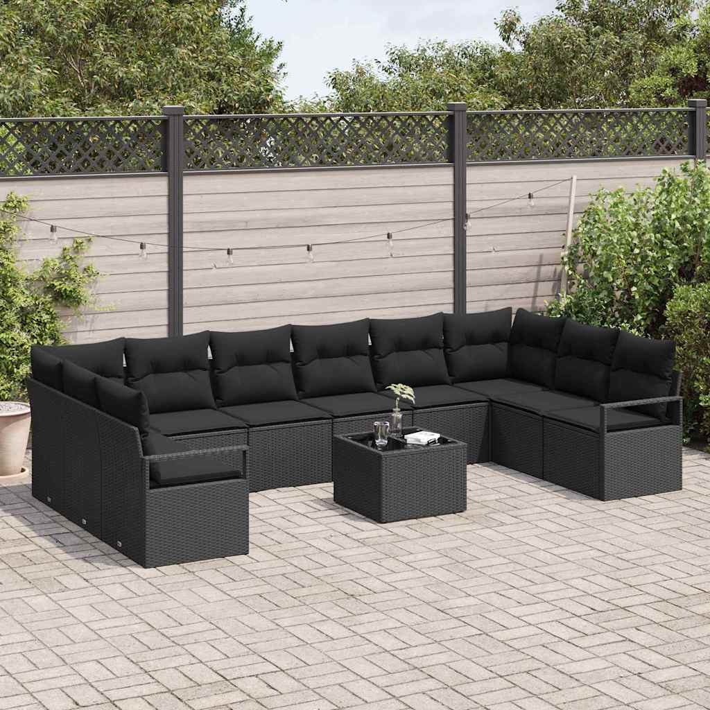 Garden Sofa Set 11 pcs Black Poly Rattan, Powder-Coated Steel