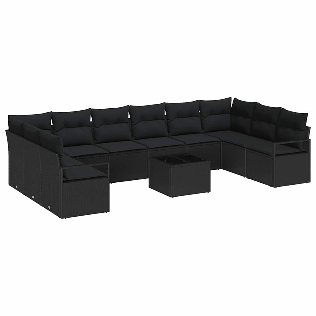 Garden Sofa Set 11 pcs Black Poly Rattan, Powder-Coated Steel
