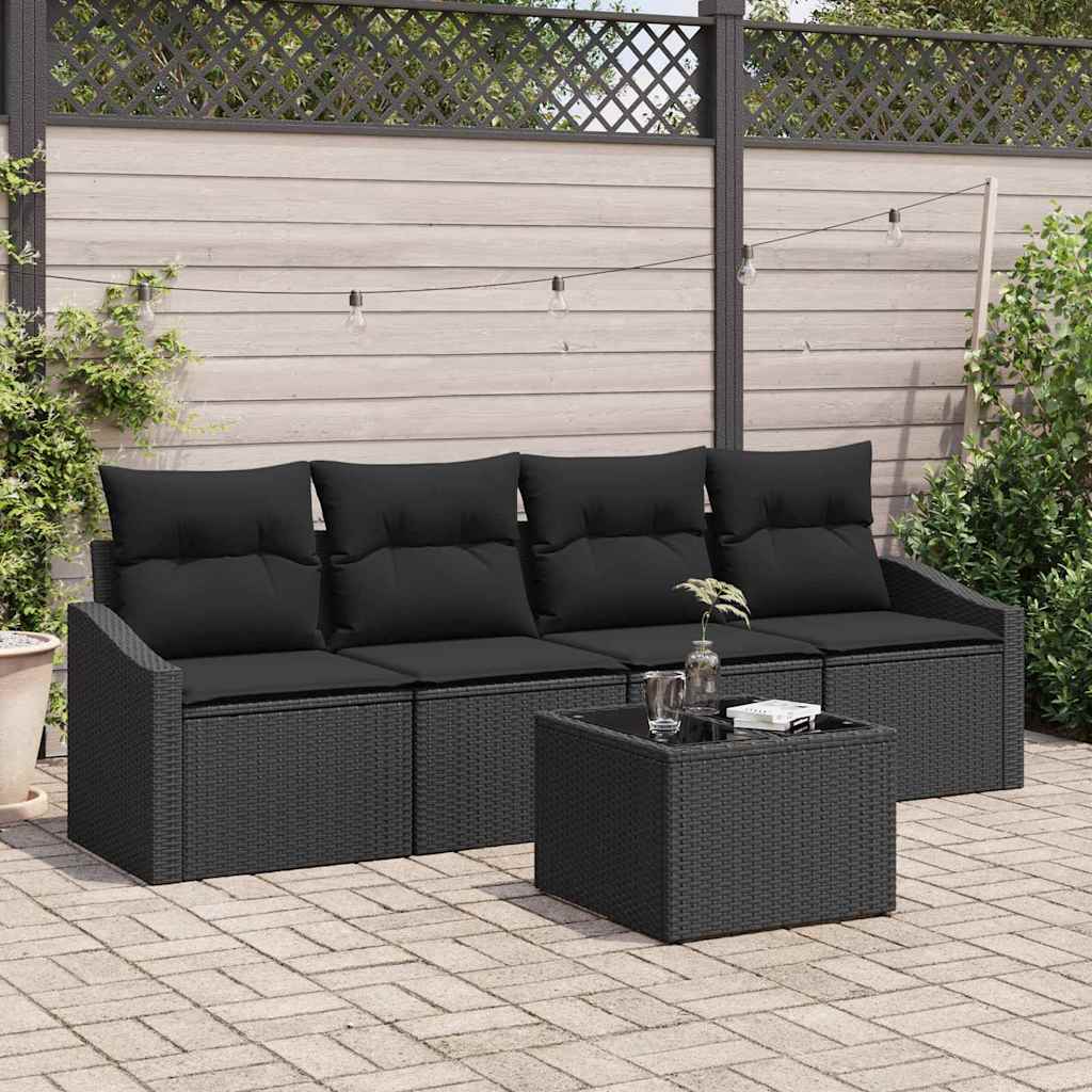 Sofa Set with Cushion with Storage 5 pcs Black Poly Rattan