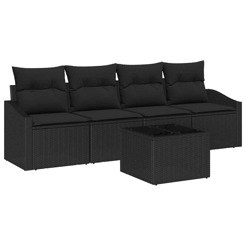 Sofa Set with Cushion with Storage 5 pcs Black Poly Rattan
