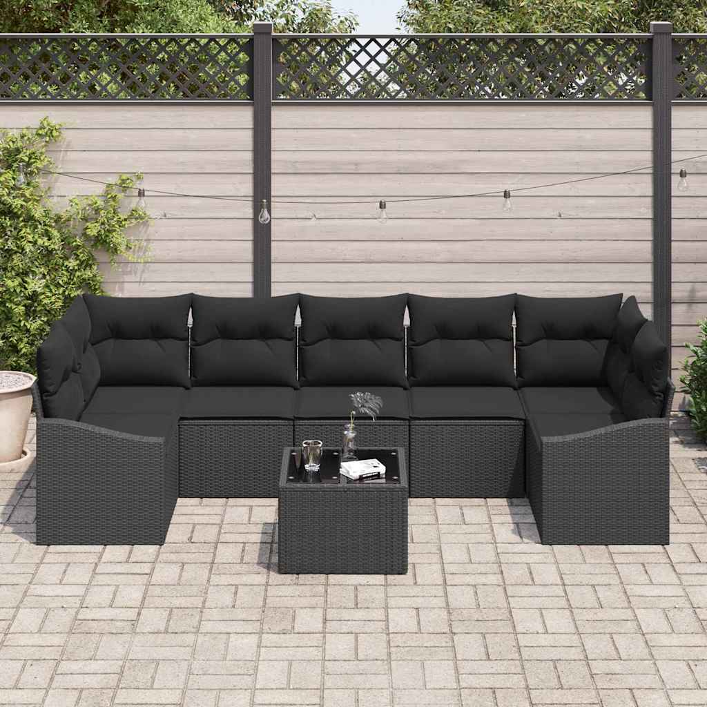 Garden Sofa Set with Cushion Manual 8 pcs Black 55 x 55 x 37 cm