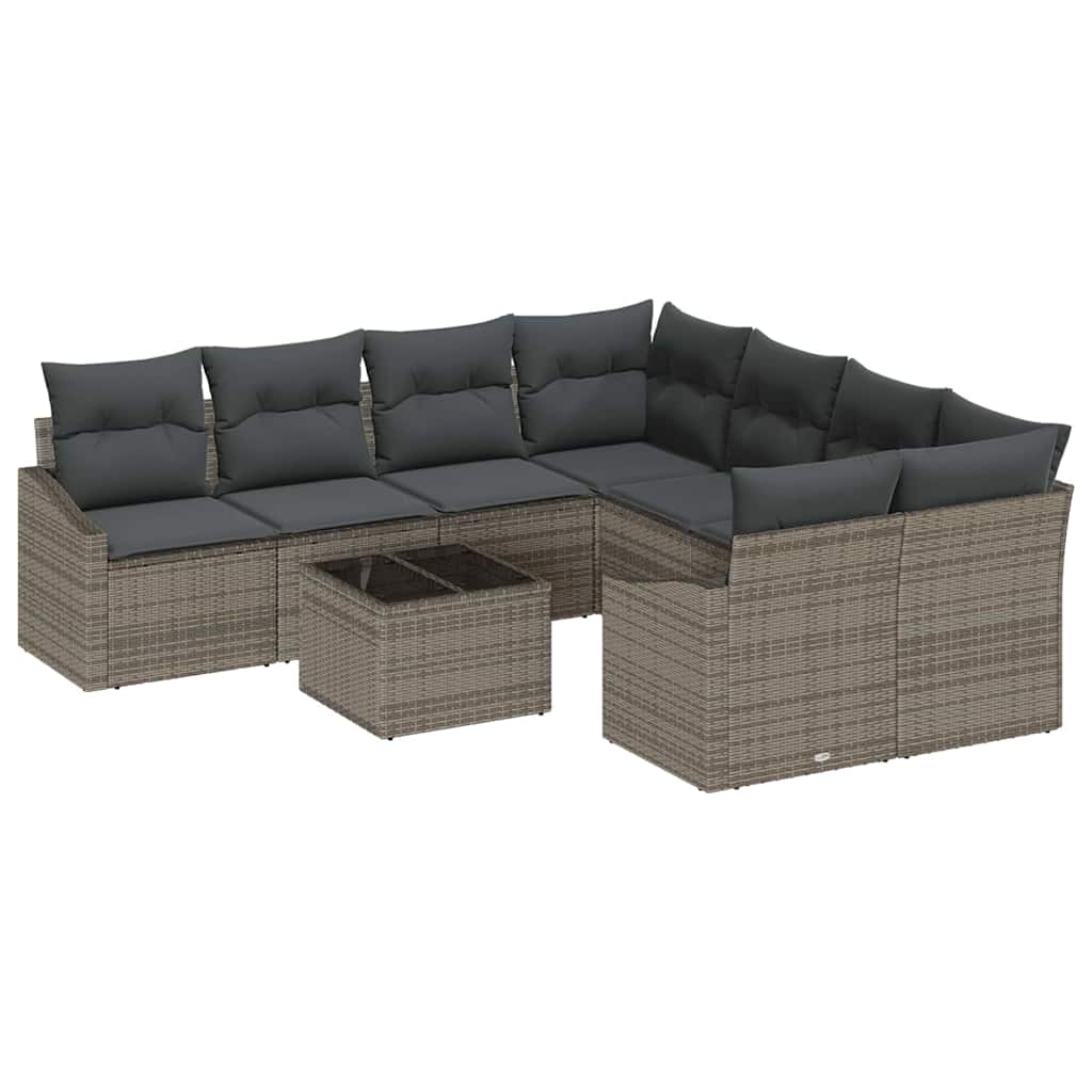 Sofa Set with Cushion with Storage 9 pcs Grey Poly Rattan