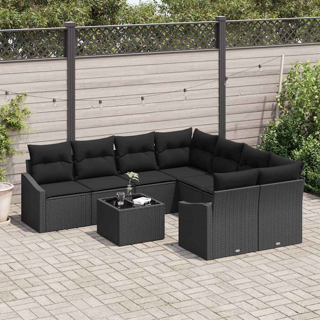 Sofa Set with Cushion with Storage 9 pcs Black Poly Rattan