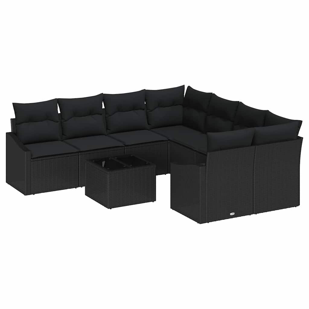 Sofa Set with Cushion with Storage 9 pcs Black Poly Rattan