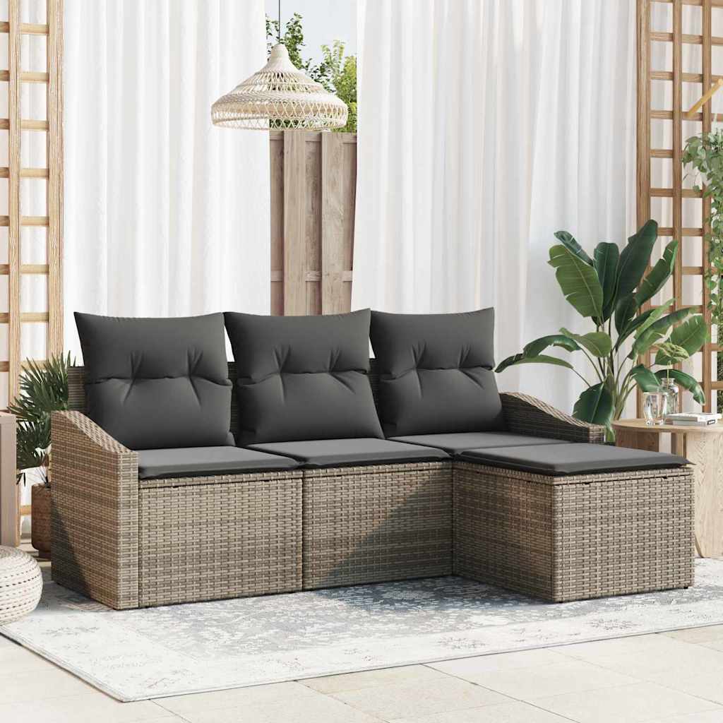 Garden Sofa Set 4 pcs Grey Poly Rattan and Powder-Coated Steel