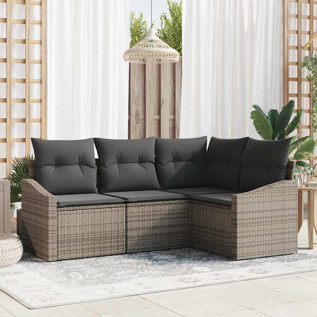 Sofa Set with Cushion with Storage 4 pcs Grey Poly Rattan
