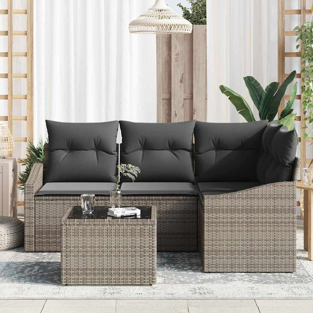 Sofa Set with Cushion with Storage 5 pcs Light Grey Poly Rattan