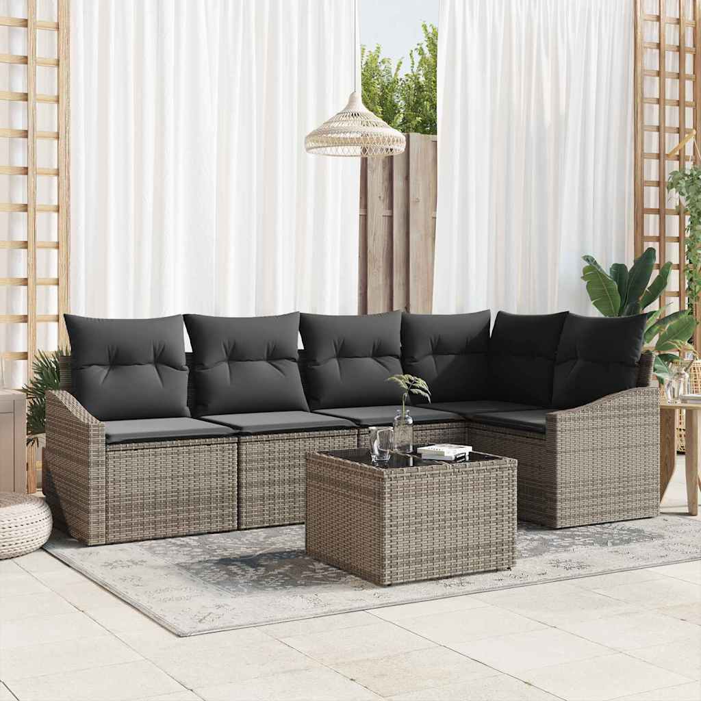 Sofa Set with Cushion with Storage 6 pcs Light Grey Poly Rattan