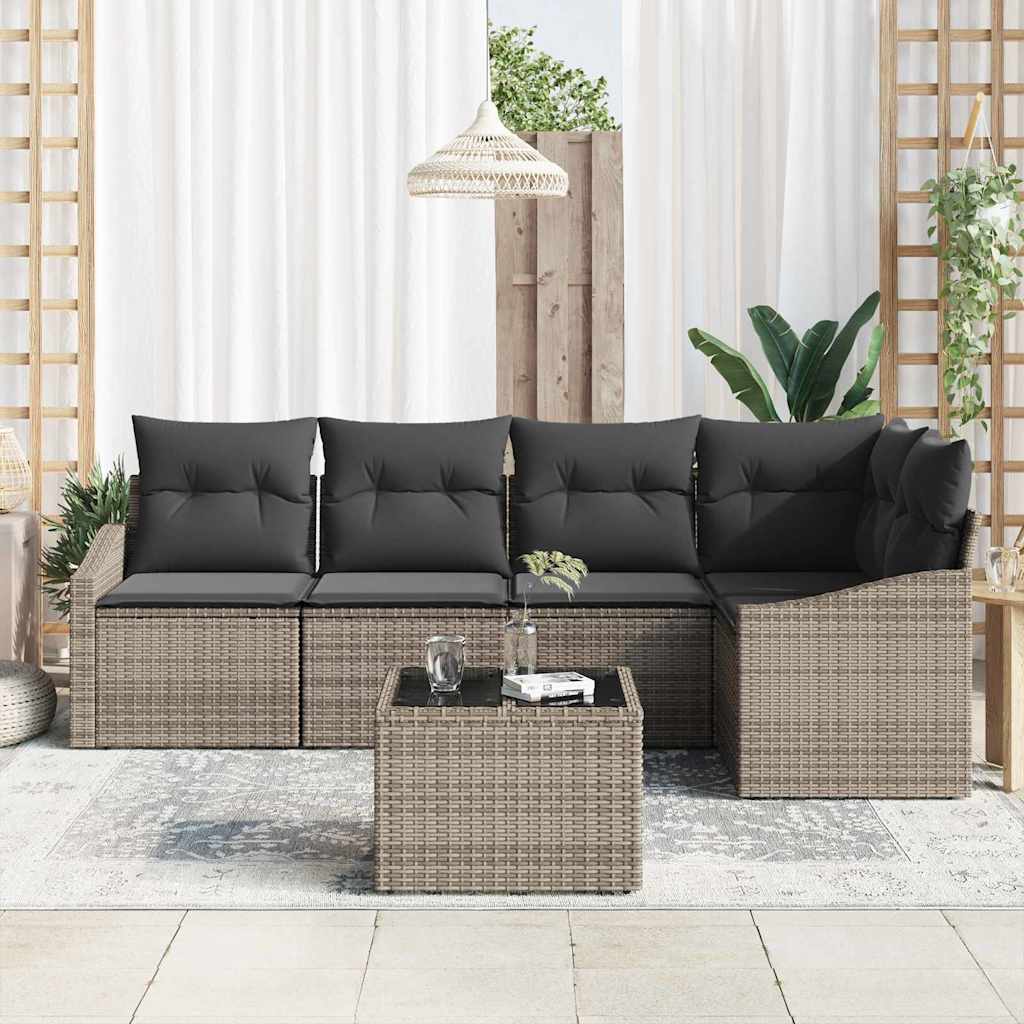 Sofa Set with Cushion with Storage 6 pcs Light Grey Poly Rattan