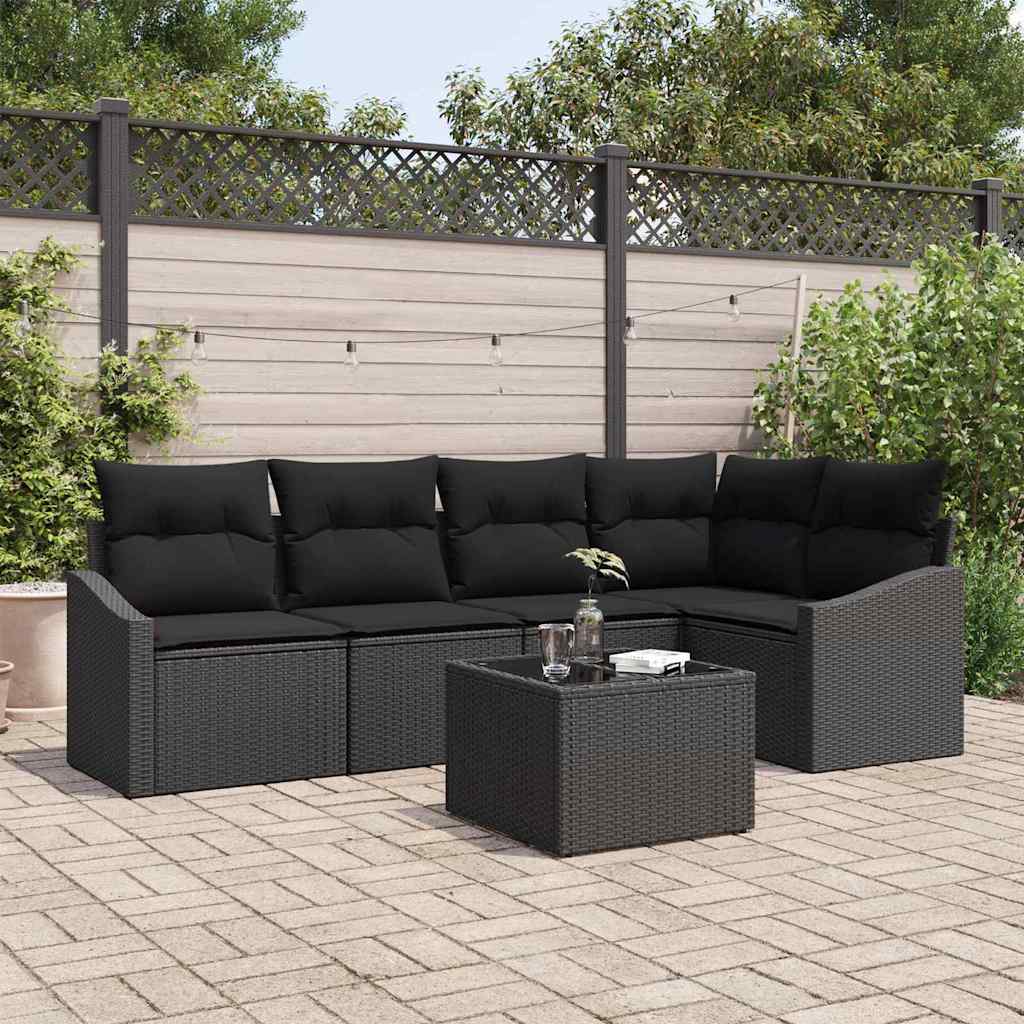 Sofa Set with Cushion with Storage 6 pcs Black Poly Rattan