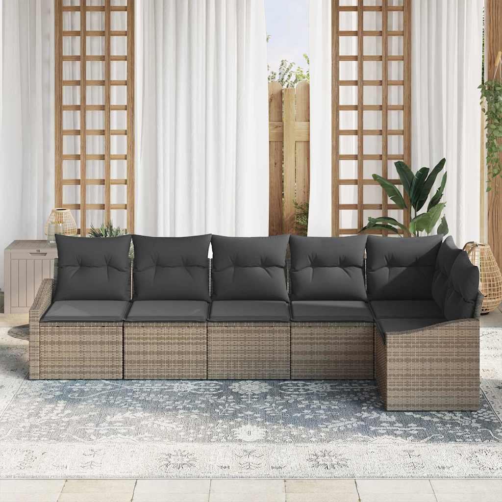 Sofa Set with Cushion with Storage 6 pcs Grey Poly Rattan