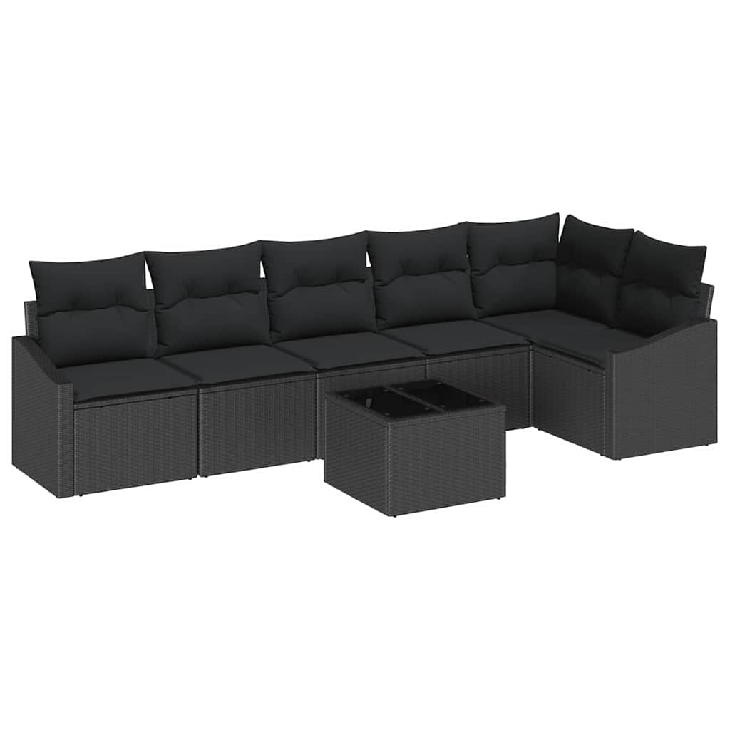 Sofa Set with Cushion with Storage 7 pcs Black Poly Rattan