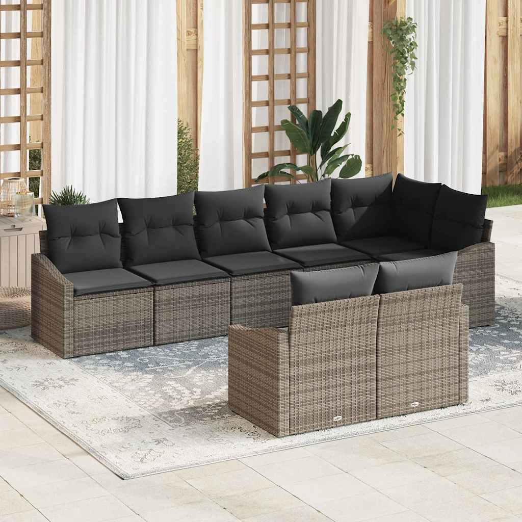 Sofa Set with Cushion with Storage 8 pcs Grey Poly Rattan