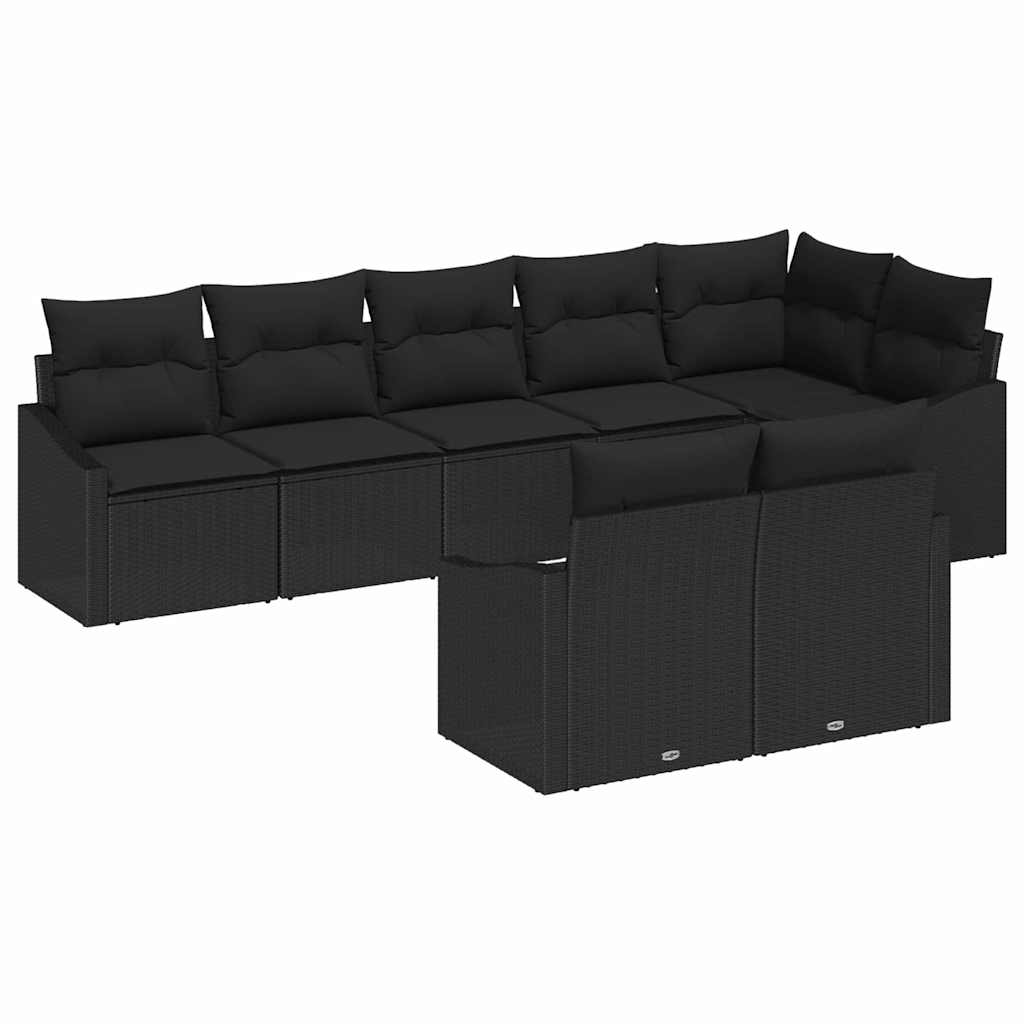 Sofa Set with Cushion with Storage 8 pcs Black Poly Rattan