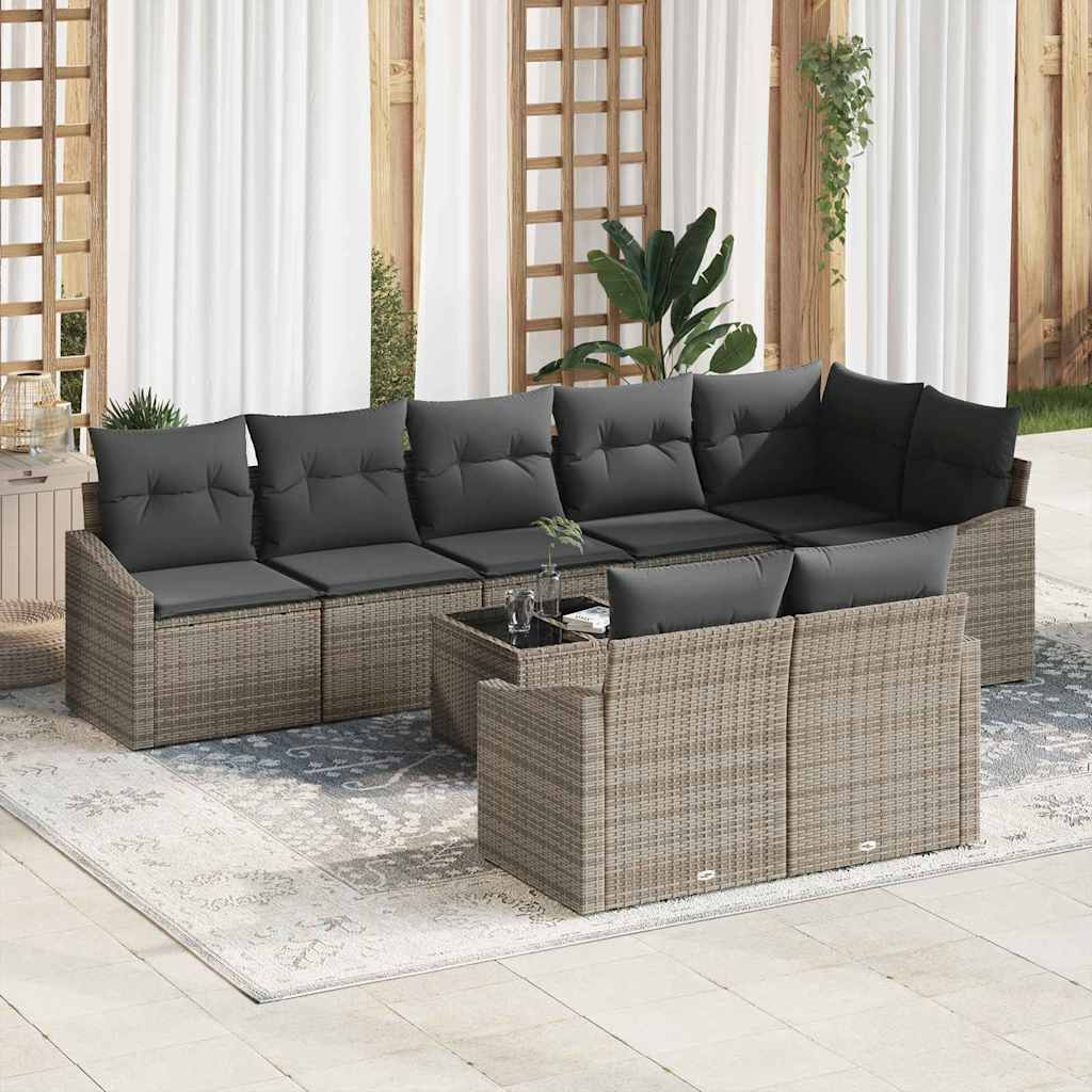 Sofa Set with Cushion with Storage 9 pcs Light Grey Poly Rattan
