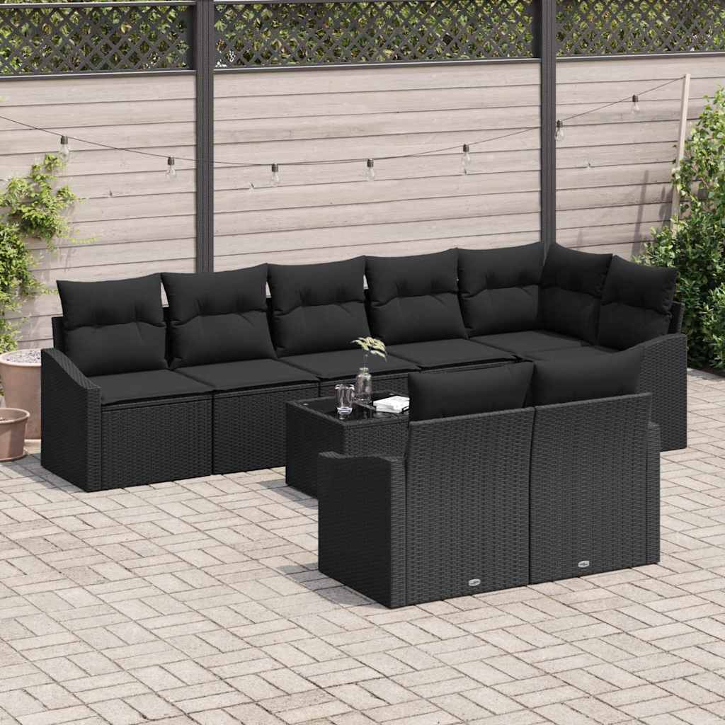 Sofa Set with Cushion with Storage 9 pcs Black Poly Rattan