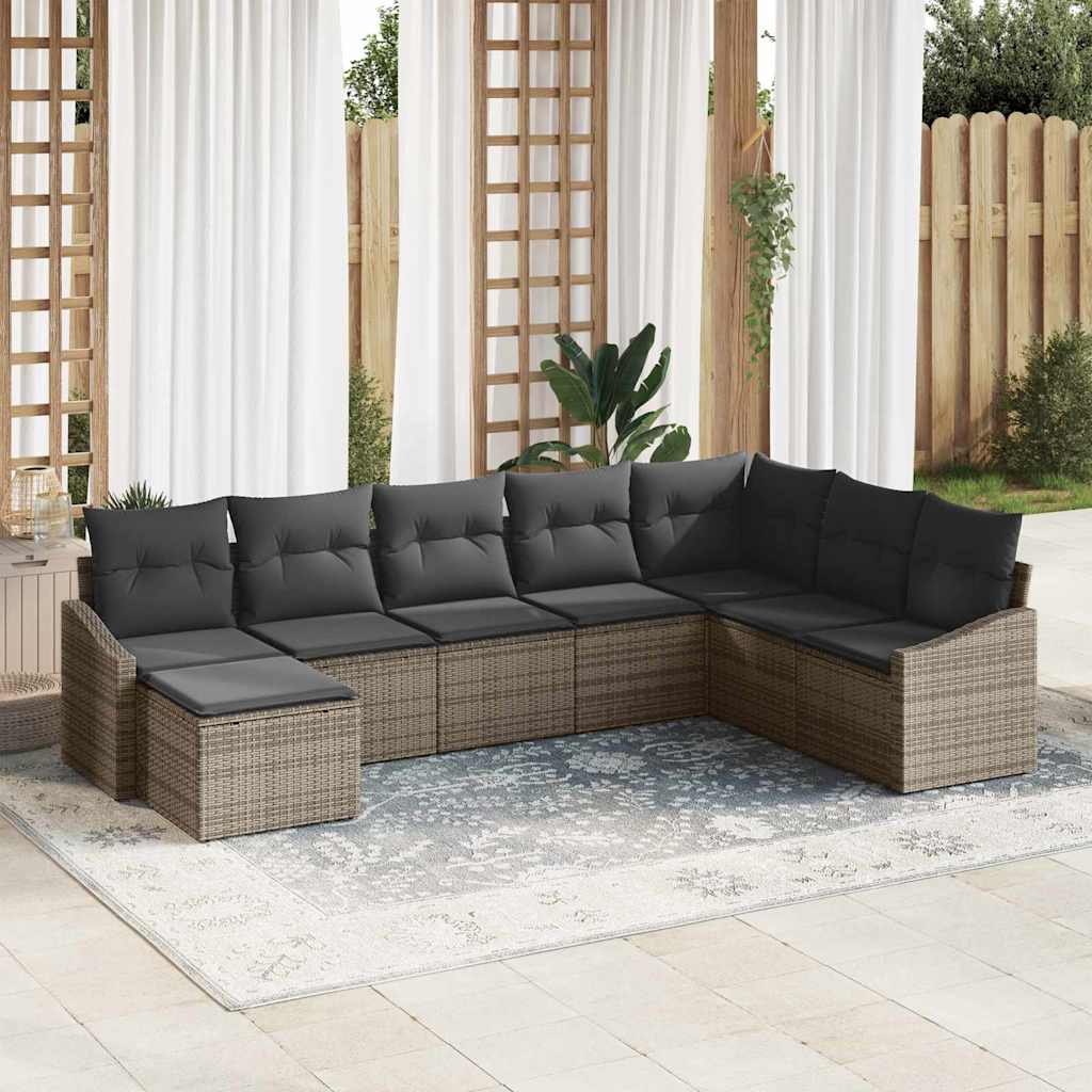 Garden Sofa Set with Cushion 8 pcs Grey Poly Rattan