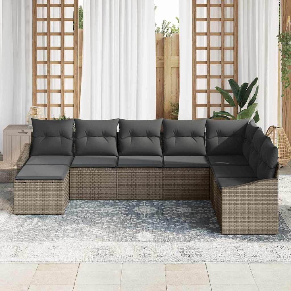Garden Sofa Set with Cushion 8 pcs Grey Poly Rattan