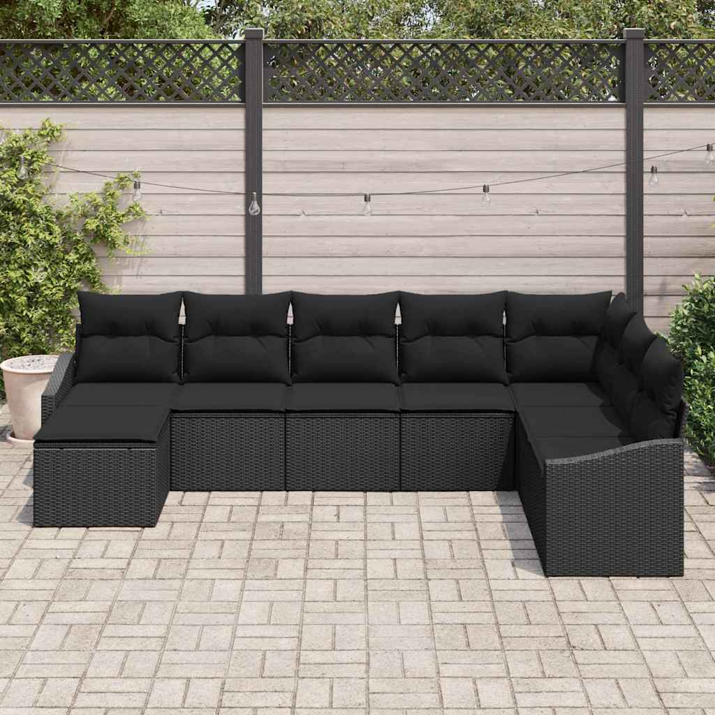 Garden Sofa Set with Cushion 8 pcs Black Poly Rattan