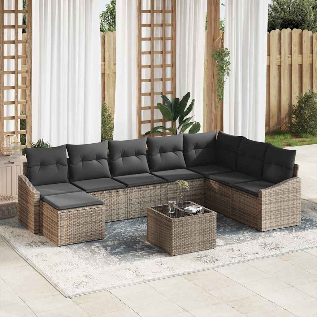 Garden Sofa Set with Cushion 8 pcs Light Grey Poly Rattan