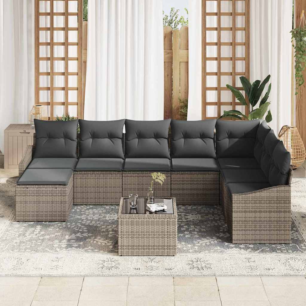 Garden Sofa Set with Cushion 8 pcs Light Grey Poly Rattan