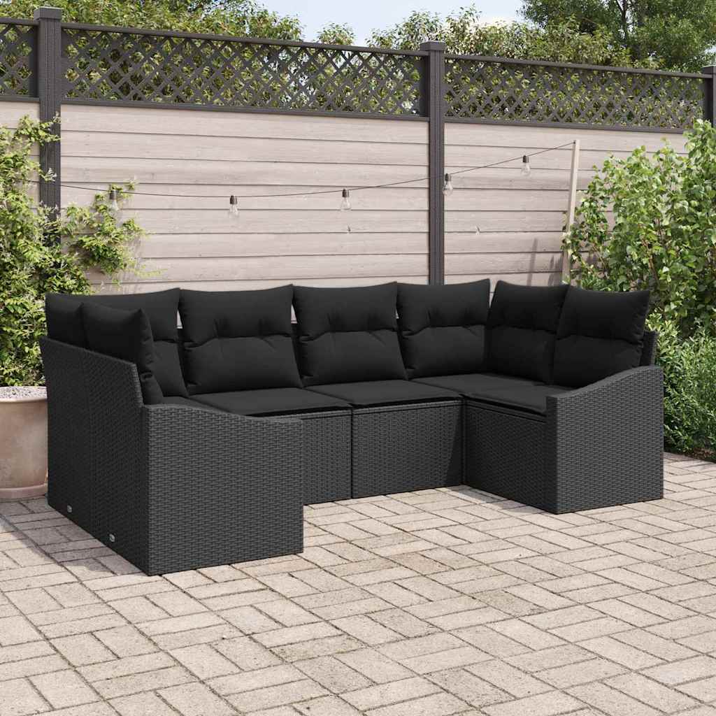 Garden Sofa Set 6 pcs Black Poly Rattan, Powder-Coated Steel