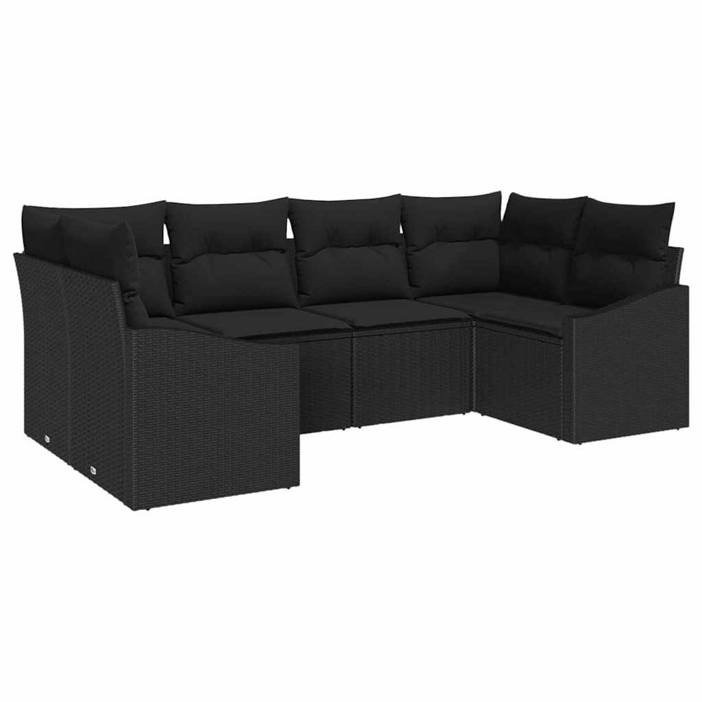 Garden Sofa Set 6 pcs Black Poly Rattan, Powder-Coated Steel