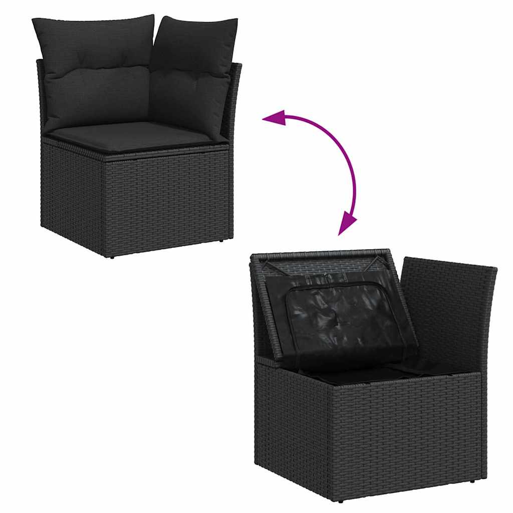Garden Sofa Set 6 pcs Black Poly Rattan, Powder-Coated Steel