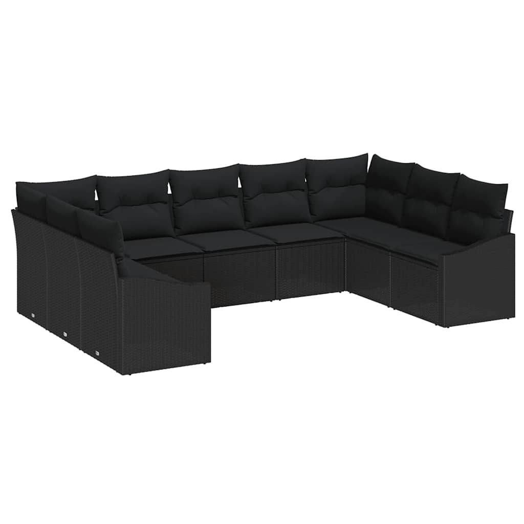 Garden Sofa Set with Cushion 9 pcs Black Poly Rattan