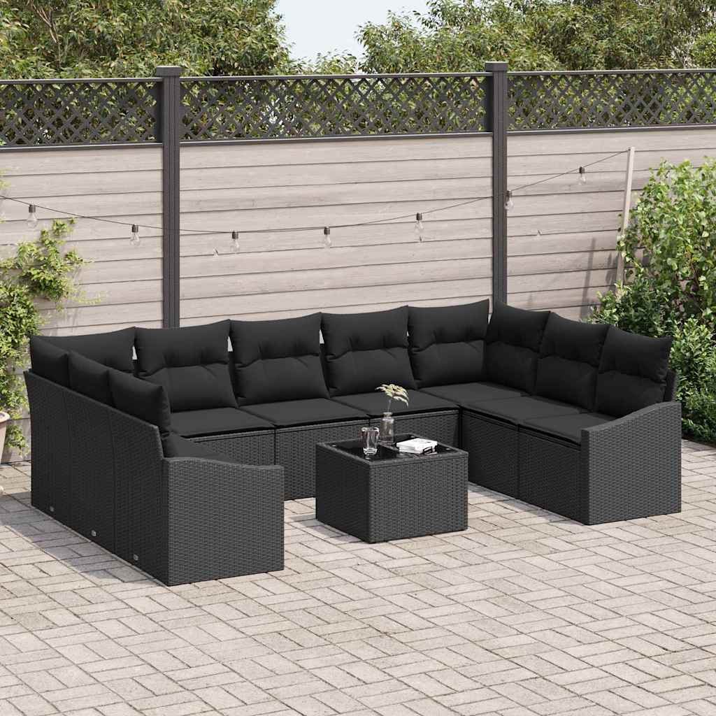 Garden Sofa Set with Cushion 9 pcs Black Poly Rattan