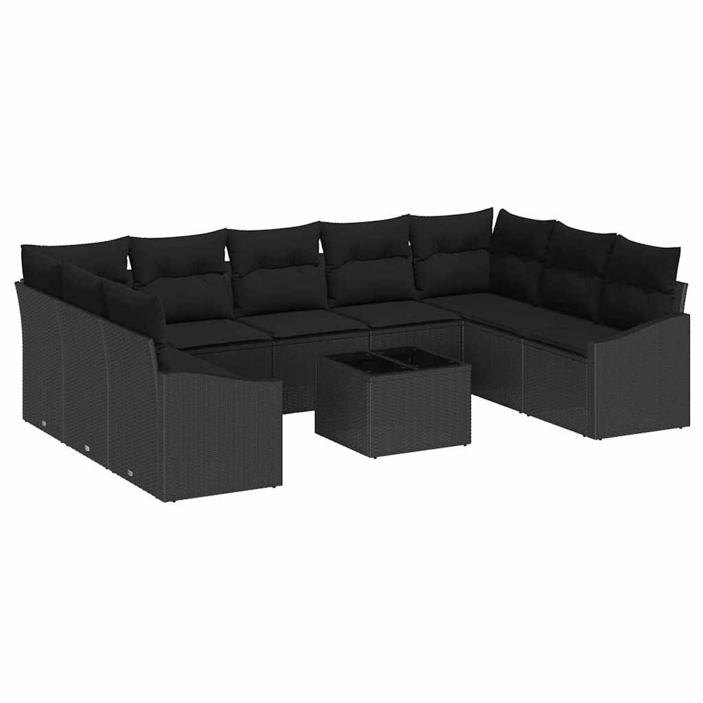 Garden Sofa Set with Cushion 9 pcs Black Poly Rattan