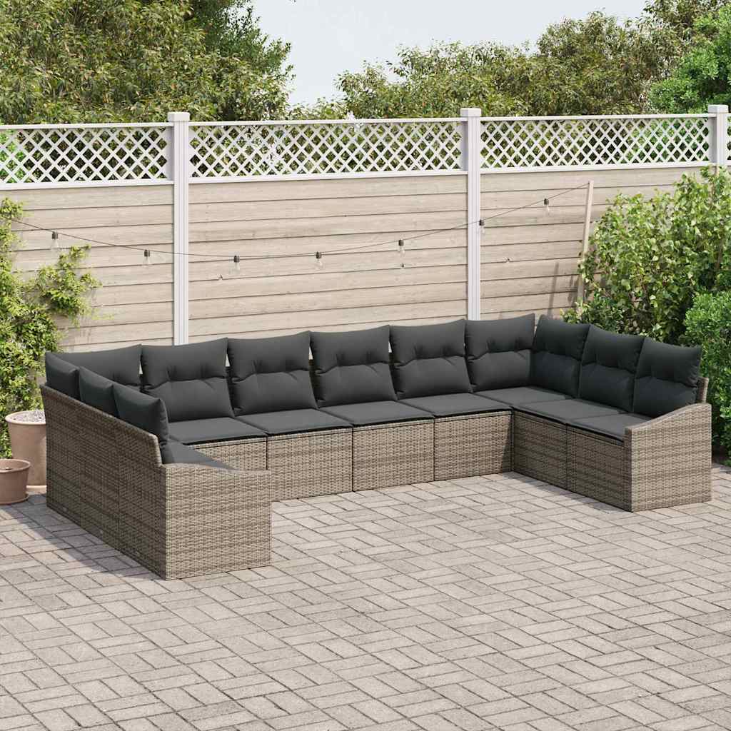 Garden Sofa Set with Cushion 10 pcs Grey Poly Rattan