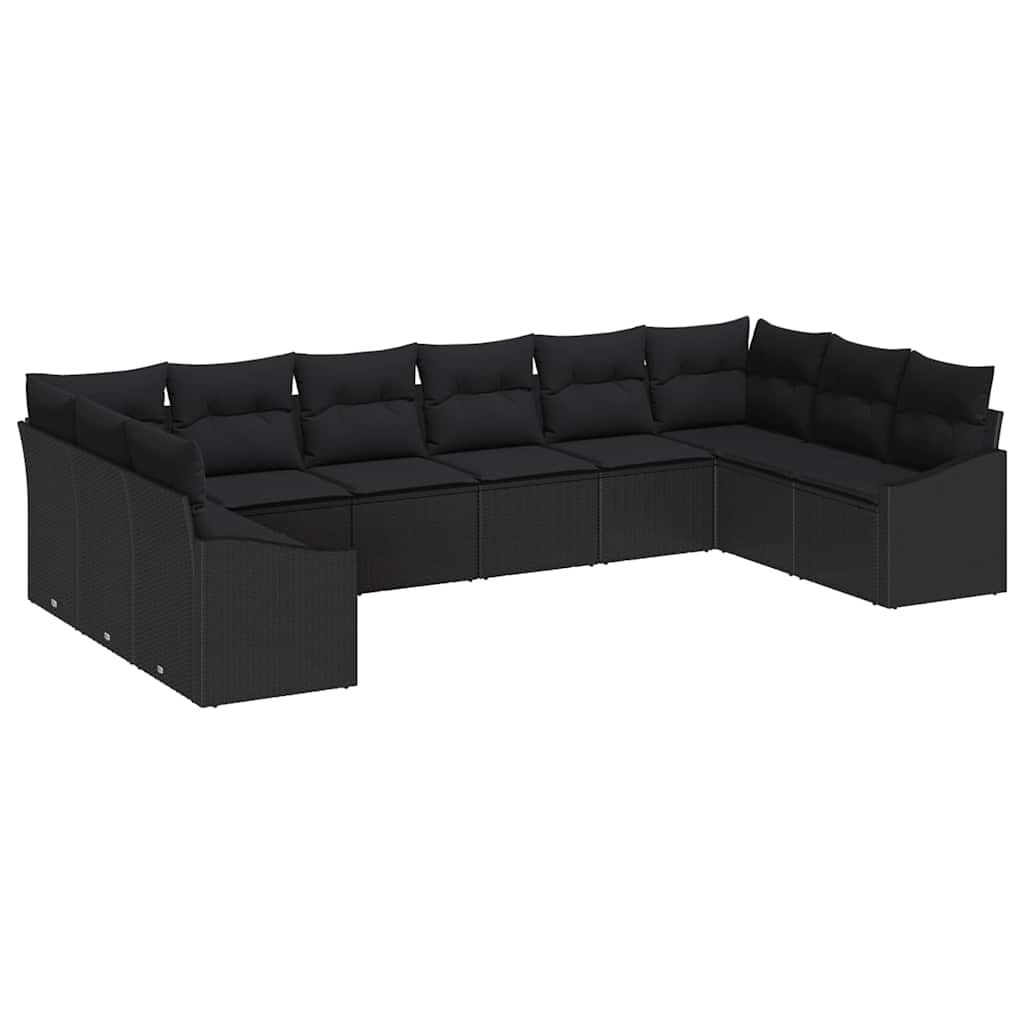 Garden Sofa Set with Cushion 10 pcs Black Poly Rattan