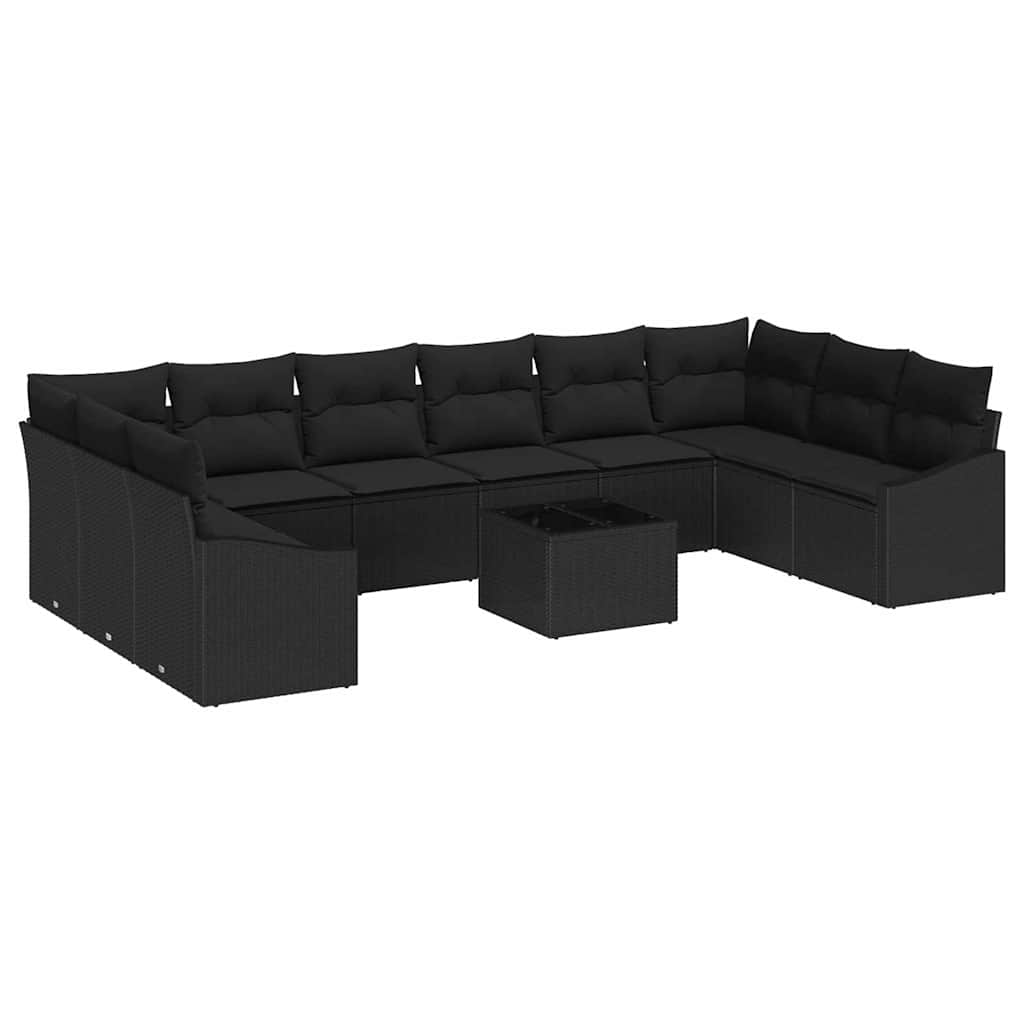 Garden Sofa Set with Cushion 11 pcs Black Poly Rattan