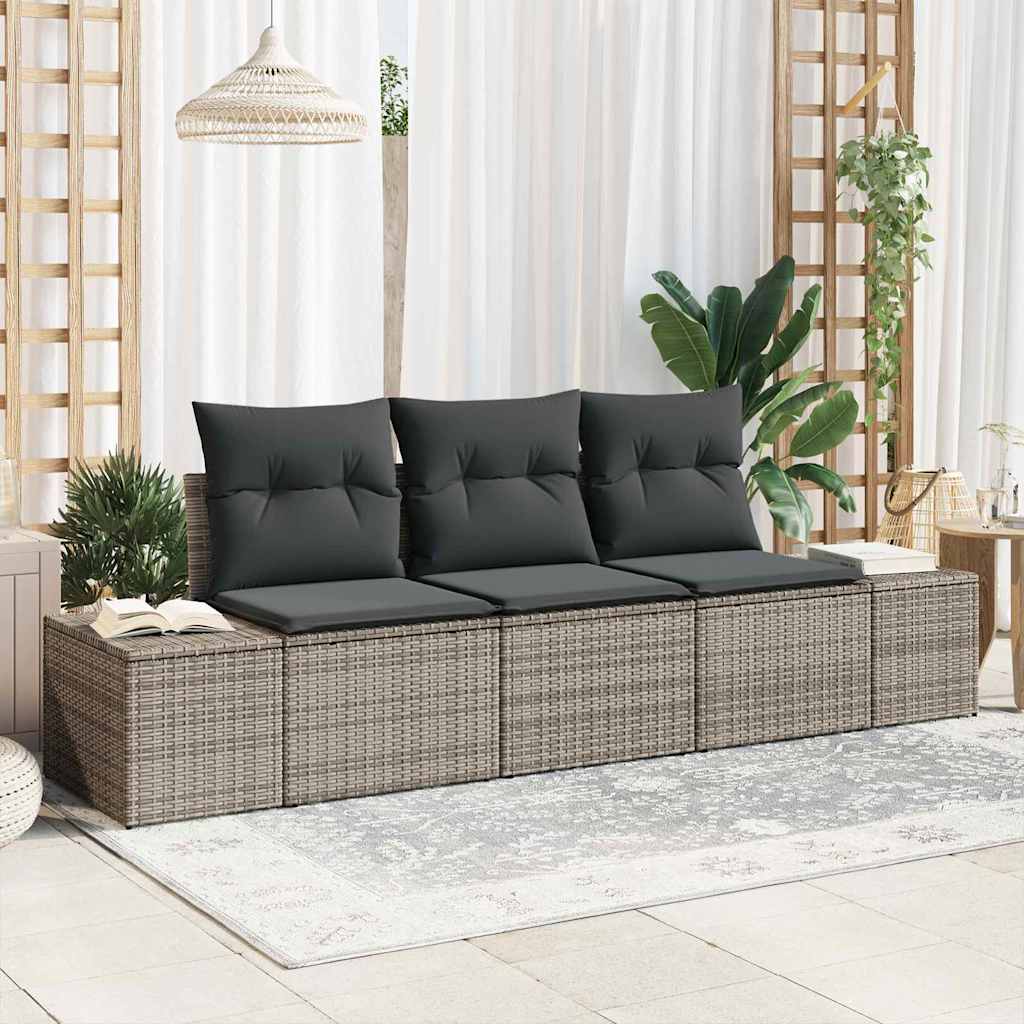 Garden Sofa Set 3 pcs Grey Poly Rattan, Powder-Coated Steel