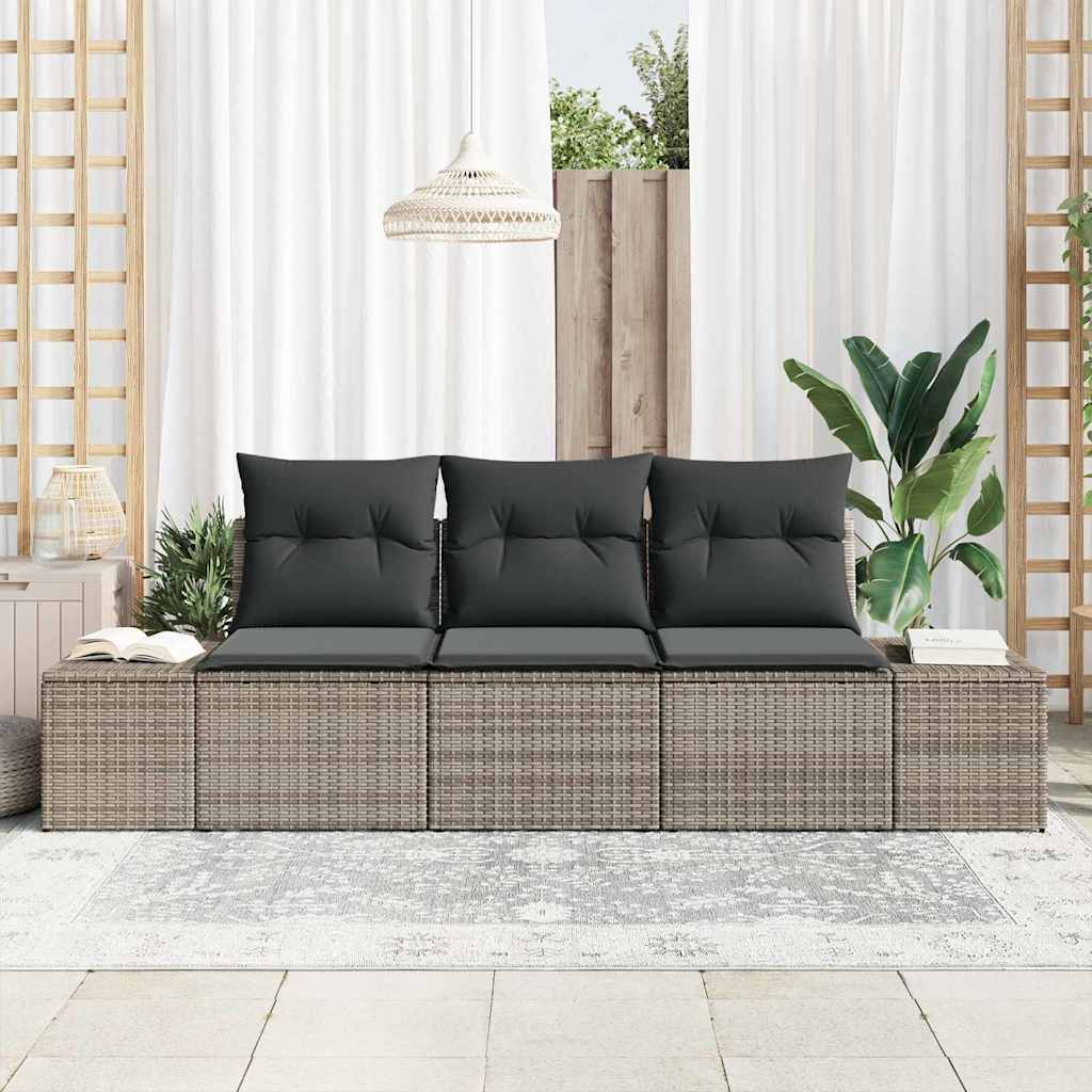 Garden Sofa Set 3 pcs Grey Poly Rattan, Powder-Coated Steel