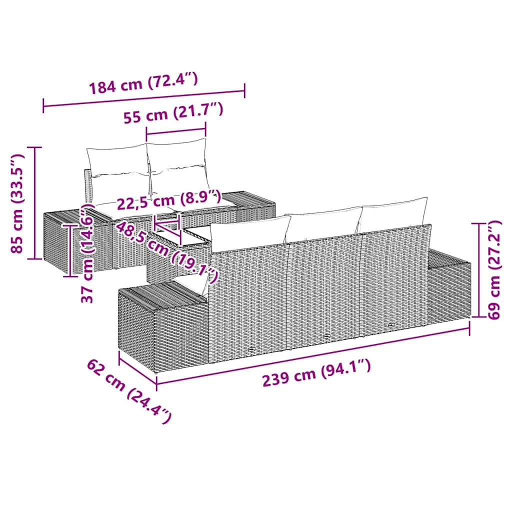 Garden Sofa Set with Cushion Manual 6 pcs Grey 55 x 55 x 37 cm
