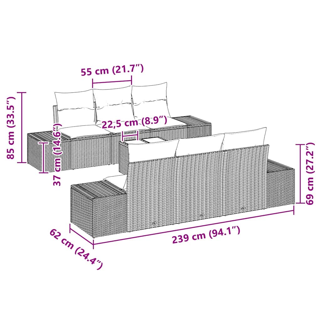 Garden Sofa Set with Cushion Manual 7 pcs Grey 55 x 55 x 37 cm