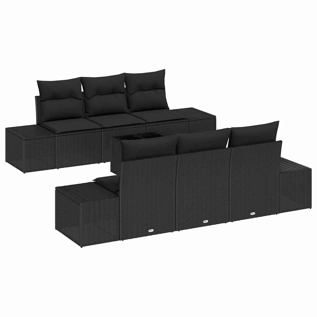 Garden Sofa Set with Cushion Manual 7 pcs Black 55 x 55 x 37 cm