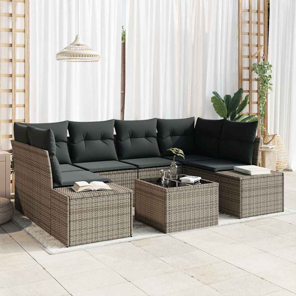 Garden Sofa Set with Cushion Manual 7 pcs Grey 55 x 55 x 37 cm