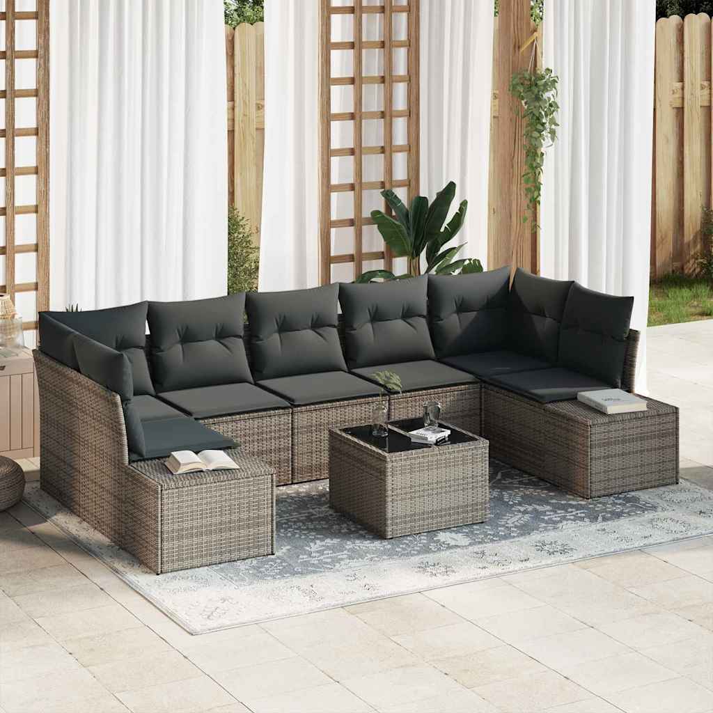 Garden Sofa Set with Cushion Manual 8 pcs Grey 55 x 55 x 37 cm